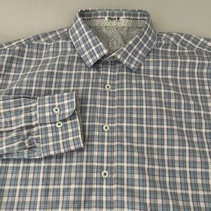 Bugatchi Shaped Fit Shirt‎ Men's XL Blue Plaid Cotton Long Sleeve Button Down